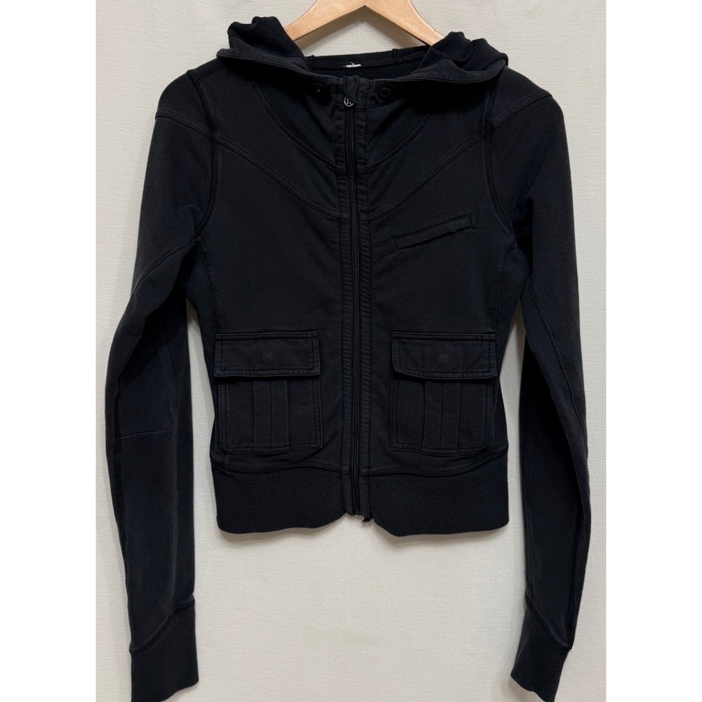 Lululemon Womens Full Zip Hoodie Black Cargo Pocket Athleisure Jacket
